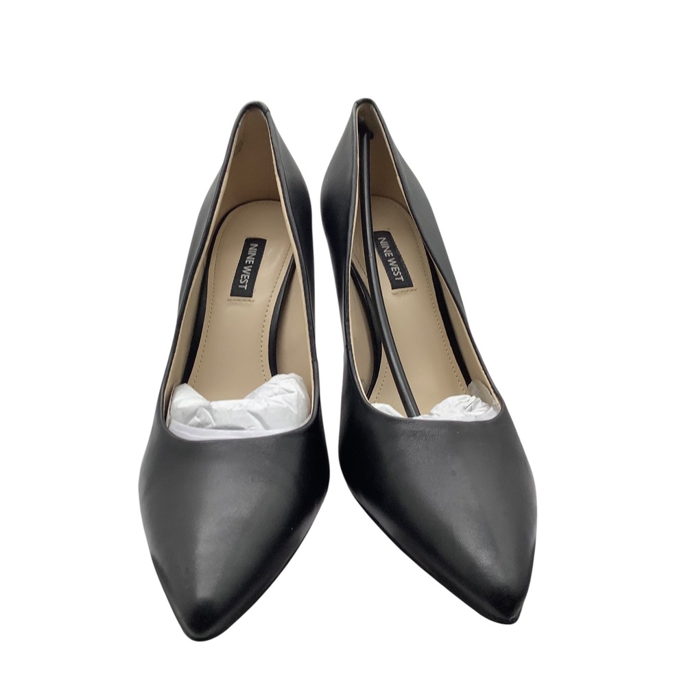 Nine West Flax Black Leather Pointed Toe Mid‎ Heel Pumps Womens 8M NWFLAX